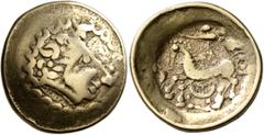 Celtic CENTRAL EUROPE. Helvetii. Late 2nd-early 1st century BC. Scyphate Stater (Electrum, 24 mm, 7.10 g, 9 h), 'Crainvilliers au croissant' type. Celticized laureate head of Apollo to right within cr