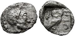 Greek ATTICA. Athens, Peisistratid Tyranny. Hippias, in exile, as tyrant of Sigeion in Troas, 510-circa 490 BC. Obol (Silver, 8 mm, 0.43 g, 11 h). Head of Athena to right, wearing crested Attic helmet