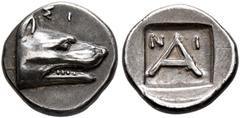 Greek ARGOLIS. Argos. Circa 330-270 BC. Obol (Silver, 10 mm, 0.87 g, 12 h). Head of a wolf to right; above, ΣΙ. Rev. Large A; above, N-I; all within incuse square. BCD Peloponnesos 1081. BMC 91. Bosto
