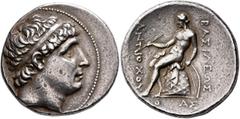 Greek SELEUKID KINGS. Antiochos I Soter, 281-261 BC. Tetradrachm (Silver, 30 mm, 17.15 g, 12 h), Sardes, circa 276-271. Diademed head of Antiochos I to right. Rev. BAΣIΛEΩΣ - ANTIOXOY Apollo seated le
