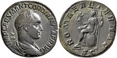 Roman Imperial Gordian II, 238. Sestertius (Orichalcum, 30 mm, 18.63 g, 12 h), Rome, March-April 238. IMP CAES M ANT GORDIANVS AFR AVG Laureate, draped and cuirassed bust of Gordian II to right, seen 
