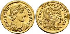 Roman Imperial Constantius II, 337-361. 1 1/2 Scripula - 9 Siliquae (Gold, 16 mm, 1.68 g, 6 h), Antiochia, 347-355. CONSTAN-TIVS AVG Pearl-diademed, draped and cuirassed bust of Constantius II to righ