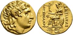 Greek KINGS OF THRACE. Lysimachos, 305-281 BC. Stater (Gold, 19 mm, 8.43 g, 12 h), Byzantion, circa 120-110. Diademed head of Alexander the Great to right, with horn of Ammon over his ear. Rev. ΒΑΣΙΛΕ