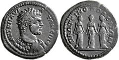 Roman Provincial THRACE. Plotinopolis. Caracalla, 198-217. Diassarion (Bronze, 25 mm, 8.83 g, 6 h), 215-217. ΑΥΤ Κ Μ ΑΥΡ ΑΝΤΩΝЄΙΝΟC Radiate and cuirassed bust of Caracalla to right, seen from behind. 