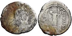 Roman Republican & Imperatorial Julius Caesar, 49-44 BC. Denarius (Silver, 10 mm, 3.41 g, 9 h), with P. Sepullius Macer, Rome, first half of March 44. [C]AESAR [DICT PE]RPETVO Laureate and veiled head