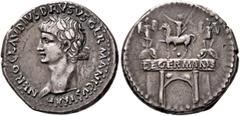 Roman Imperial Nero Claudius Drusus, died 9 BC. Denarius (Silver, 19 mm, 3.75 g, 12 h), Lugdunum, struck under Claudius, circa 41-42. NERO CLAVDIVS DRVSVS GERMANICVS IMP Head of Nero Claudius Drusus t