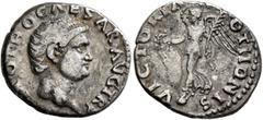 Roman Imperial Otho, 69. Denarius (Silver, 18 mm, 3.38 g, 5 h), Rome. [IMP] M OTHO CAESAR AVG TR P Bare head of Otho to right. Rev. VICTORIA OTHONIS Victory standing on globe left, holding wreath in h