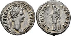 Roman Imperial Nerva, 96-98. Denarius (Silver, 18 mm, 3.47 g, 6 h), Rome, 97. IMP NERVA CAES AVG P M TR P II COS III P P Laureate head of Nerva to right. Rev. AEQVITAS AVGVST Aequitas standing front, 