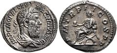 Roman Imperial Macrinus, 217-218. Denarius (Silver, 20 mm, 3.10 g, 12 h), Rome, March-June 218. IMP C M OPEL SEV MACRINVS AVG Laureate and draped bust of Macrinus to right, seen from behind. Rev. P M 