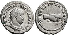 Roman Imperial Balbinus, 238. Antoninianus (Silver, 22 mm, 4.73 g, 1 h), Rome, circa April-June 238. IMP CAES D CAEL BALBINVS AVG Radiate, draped and cuirassed bust of Balbinus to right. Rev. PIETAS M