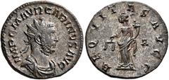 Roman Imperial Carinus, 283-285. Antoninianus (Silvered bronze, 22 mm, 3.75 g, 12 h), Lugdunum, 283-284. IMP C M AVR CARINVS AVG Radiate, draped and cuirassed bust of Carinus to right. Rev. AEQVITAS A