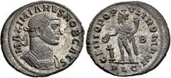 Roman Imperial Galerius, as Caesar, 293-305. Follis (Silvered bronze, 29 mm, 10.20 g, 12 h), Lugdunum, circa 300-302. MAXIMIANVS NOB CAES Laureate and cuirassed bust of Galerius to right. Rev. GENIO P