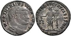 Roman Imperial Galerius, as Caesar, 293-305. Follis (Silvered bronze, 26 mm, 8.68 g, 12 h), Rome, circa 300-301. MAXIMIANVS NOB CAES Laureate head of Galerius to right. Rev. SACRA MON VRB AVGG ET CAES