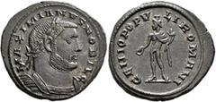Roman Imperial Galerius, as Caesar, 293-305. Follis (Silvered bronze, 29 mm, 10.15 g, 6 h), Londinium, circa 303-305. MAXIMIANVS NOBIL C Laureate and cuirassed bust of Galerius to right. Rev. GENIO PO