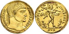 Roman Imperial Constantine I, 307/310-337. Solidus (Gold, 19 mm, 4.36 g, 12 h), Siscia, 317. CONSTAN-TINVS P F AVG Laureate head of Constantine I to right. Rev. VIRTVS EX-ER-CITVS GALL / SIS Mars adva