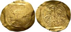 Byzantine John II Comnenus, 1118-1143. Hyperpyron (Gold, 36 mm, 4.38 g, 6 h), Constantinopolis, 1118-1122. IC - XC Christ, nimbate, seated facing on throne without back, wearing pallium and colobium, 