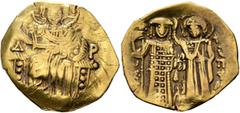Byzantine John III Ducas (Vatatzes), emperor of Nicaea, 1222-1254. Hyperpyron (Gold, 24 mm, 3.68 g, 6 h), Magnesia, 1232-1254 (?). Christ, nimbate, seated facing on throne, wearing tunic and pallium, 