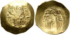 Byzantine John III Ducas (Vatatzes), emperor of Nicaea, 1222-1254. Hyperpyron (Gold, 28 mm, 4.24 g, 6 h), Magnesia, 1232-1254 (?). IC - XC Christ, nimbate, seated facing on throne, wearing tunic and p