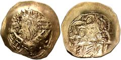 Byzantine Michael VIII Palaeologus, 1261-1282. Hyperpyron (Gold, 27 mm, 4.15 g, 12 h), Constantinopolis. Bust of Virgin Mary, orans, within city walls furnished with six groups of towers. Rev. X/M[...