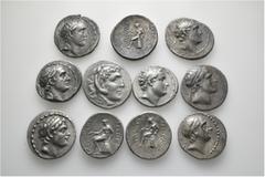 Group Lots A lot containing 11 silver coins, All: Seleukid. Tetradrachms. Fine to about very fine. LOT SOLD AS IS, NO RETURNS. 11 coins in lot. From a European collection, formed before 2005.