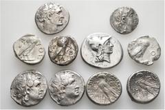 Group Lots A lot containing 10 silver coins. All: Greek, mostly tetradrachms. Fine to very fine. LOT SOLD AS IS, NO RETURNS. 10 coins in lot. From the collection of a Cosmopolitan, acquired before 200