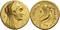 2,500 Years of Gold: The W. Uhrmeister Collection PTOLEMAIC KINGS OF EGYPT. Arsinoe II, wife of Ptolemy II, died 270 BC. Mnaieion or Oktadrachm (Gold, 28 mm, 27.80 g, 12 h), Alexandria, circa 252/1-25