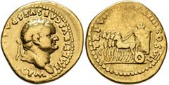 2,500 Years of Gold: The W. Uhrmeister Collection Titus, 79-81. Aureus (Gold, 20 mm, 7.30 g, 6 h), Rome, 79. IMP TITVS CAES VESPAS[IAN A]VG P M Laureate head of Titus to right. Rev. TR P VIIII IMP XII