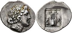 Greek LYCIA. Masikytes. 1st century BC. Hemidrachm (Silver, 17 mm, 1.91 g, 12 h), circa 48-42. ΛΥ Laureate head of Apollo to right. Rev. MA Lyre; to lower left, plectrum; all within incuse square. SNG