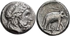 Greek SELEUKID KINGS. Seleukos I Nikator, 312-281 BC. Tetradrachm (Silver, 24 mm, 16.56 g, 9 h), Susa, circa 288/7. Laureate head of Zeus to right. Rev. Horned elephant walking right; above, spearhead
