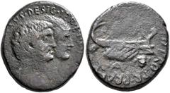 The collection of Roman Imperatorial coins of Martinus J. L. Janssen Mark Antony and Octavia, 40-35 BC. 'As' (Bronze, 22 mm, 8.60 g, 6 h), 'Fleet coinage', heavy series. M. Oppius Capito, propraetor a