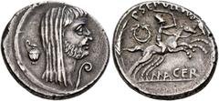 The collection of Roman Imperatorial coins of Martinus J. L. Janssen Mark Antony, 44-30 BC. Denarius (Silver, 18 mm, 4.00 g, 11 h), with P. Sepullius Macer, Rome, April-May 44 BC. Veiled and bearded h