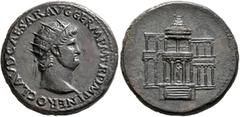 Roman Imperial Nero, 54-68. Dupondius (Orichalcum, 29 mm, 14.77 g, 7 h), Rome, circa 63. NERO CLAVD CAESAR AVG GERM P M TR P IMP P Radiate head of Nero to right. Rev. Façade of the Macellum Magnum: st