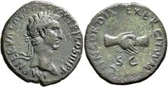 Roman Imperial Nerva, 96-98. As (Copper, 28 mm, 9.65 g, 6 h), Rome, 97. IMP NERVA CAES AVG P M TR P COS III P P Laureate head of Nerva to right. Rev. CONCORDIA EXERCITVVM / S C Clasped right hands. BM