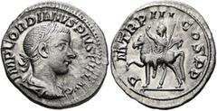 Roman Imperial Gordian III, 238-244. Denarius (Silver, 20 mm, 3.33 g, 6 h), Rome, 240. IMP GORDIANVS PIVS FEL AVG Laureate, draped and cuirassed bust of Gordian III to right, seen from behind. Rev. P 
