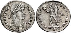 Roman Imperial Constantius II, 337-361. Siliqua (Silver, 20 mm, 3.28 g, 5 h), Thessalonica, spring 340-March 350. CONSTANTI-VS P F AVG Pearl-diademed, draped and cuirassed bust of Constantius II to ri
