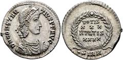 Roman Imperial Constantius II, 337-361. Siliqua (Silver, 21 mm, 3.18 g, 12 h), Sirmium, September 351-November 355. D N CONSTAN-TIVS P F AVG Pearl-diademed, draped and cuirassed bust of Constantius II