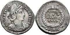 Roman Imperial Constantius II, 337-361. Siliqua (Silver, 21 mm, 3.00 g, 12 h), Sirmium, September 351-November 355. D N CONSTAN-TIVS P F AVG Pearl-diademed, draped and cuirassed bust of Constantius II