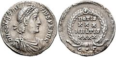 Roman Imperial Constantius II, 337-361. Siliqua (Silver, 20 mm, 2.85 g, 12 h), Constantinopolis, March 351-November 355. D N CONSTAN-TIVS P F AVG Pearl-diademed, draped and cuirassed bust of Constanti