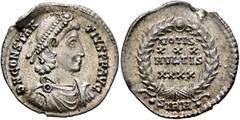 Roman Imperial Constantius II, 337-361. Siliqua (Silver, 21 mm, 2.87 g, 12 h), Sirmium, November 355-summer 361. D N CONSTAN-TIVS P F AVG Pearl-diademed, draped and cuirassed bust of Constantius II to
