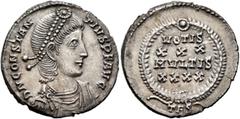 Roman Imperial Constantius II, 337-361. Siliqua (Silver, 20 mm, 3.25 g, 6 h), Thessalonica, December 350-November 355. D N CONSTAN-TIVS P F AVG Pearl-diademed, draped and cuirassed bust of Constantius