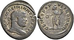 The Rauceby Hoard: BM Plate Coins Maximianus, first reign, 286-305. Follis (Silvered bronze, 29 mm, 10.00 g, 12 h), Lugdunum, circa 294-295. IMP C MAXIMIANVS P F AVG Laureate head of Maximianus to rig