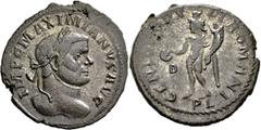 The Rauceby Hoard: BM Plate Coins Maximianus, first reign, 286-305. Follis (Silvered bronze, 27 mm, 8.00 g, 1 h), Lugdunum, circa 296. IMP C MAXIMIANVS AVG Laureate head of Maximianus to right. Rev. G