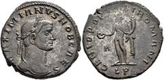 The Rauceby Hoard: BM Plate Coins Galerius, as Caesar, 293-305. Follis (Silvered bronze, 26 mm, 8.23 g, 6 h), Lugdunum, circa 297. MAXIMIANVS NOB CAES Laureate head of Galerius to right. Rev. GENIO PO