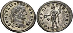 The Rauceby Hoard: BM Plate Coins Constantius I, as Caesar, 293-305. Follis (Silvered bronze, 28 mm, 10.48 g, 4 h), Ticinum, circa 296-297. CONSTANTIVS NOB CAES Laureate head of Constantius I to right