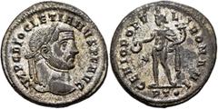 The Rauceby Hoard: BM Plate Coins Diocletian, 284-305. Follis (Silvered bronze, 28 mm, 10.19 g, 6 h), Ticinum, circa 298-299. IMP C DIOCLETIANVS P F AVG Laureate head of Diocletian to right. Rev. GENI
