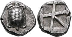 Greek ISLANDS OFF ATTICA, Aegina. Circa 456/45-431 BC. Stater (Silver, 20 mm, 12.38 g). Tortoise, head in profile left, with segmented shell. Rev. Incuse square with skew pattern. Boston MFA 1116. HGC