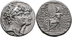 Greek SELEUKID KINGS. Antiochos XI & Philip I, circa 95/4-94/3 BC. Tetradrachm (Silver, 27 mm, 15.72 g, 12 h), uncertain mint in Cilicia, likely Tarsos, circa 94-94/3. Diademed and jugate heads of Ant