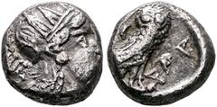 Greek JUDAEA, Achaemenid Province (Yehud). Circa 350-333 BCE. Drachm or Rb' Šql (Silver, 12 mm, 2.49 g, 3 h). Head of Athena to right, wearing crested Attic helmet decorated with three olive leaves. R
