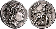 The Basileia Hellenika Collection of Exceptional Tetradrachms KINGS OF THRACE. Lysimachos, 305-281 BC. Tetradrachm (Silver, 29 mm, 17.18 g, 3 h), Lysimacheia, circa 297/6-282/1. Diademed head of Alexa