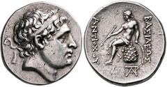 The Basileia Hellenika Collection of Exceptional Tetradrachms SELEUKID KINGS. Antiochos Hierax, circa 242-227 BC. Tetradrachm (Silver, 30 mm, 17.15 g, 11 h), Lampsakos. Diademed head of Antiochos I to